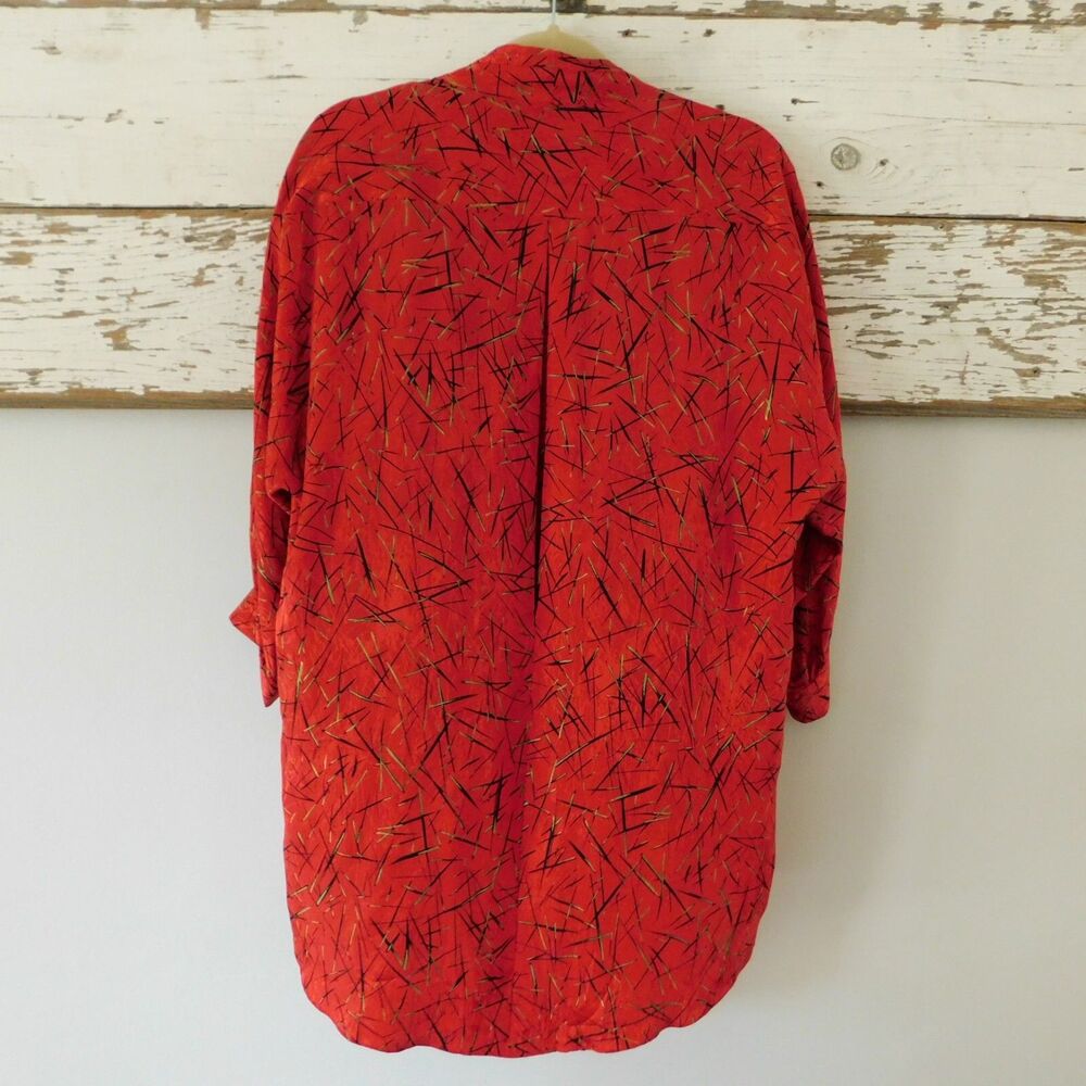 Nora Noh Vintage Silk Tunic Top Red Dolman Sleeve Flowing Size 4 Loose Fit MINT! - Picture 3 of 15
